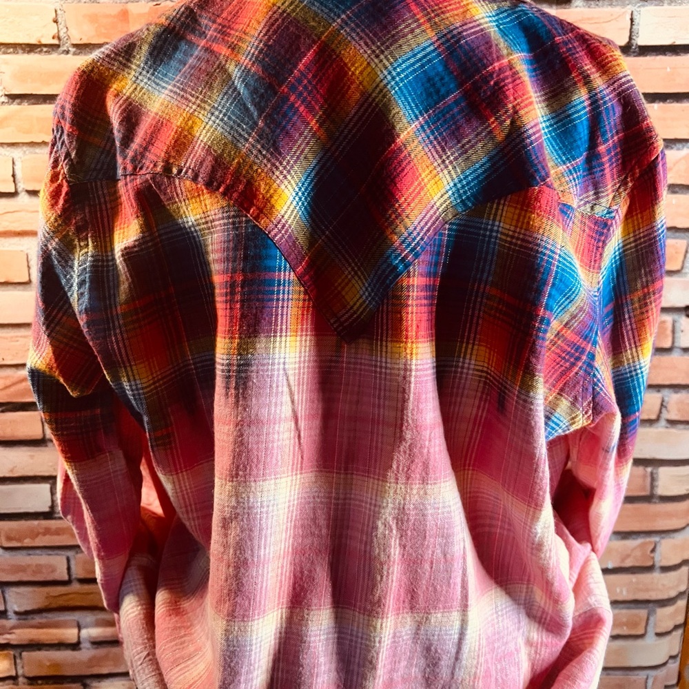 👚 🤠 Wrangler Western Plaid Shirt L – Snap Pearl Buttons, Subtle Lurex Shine / A - Picture 5 of 6